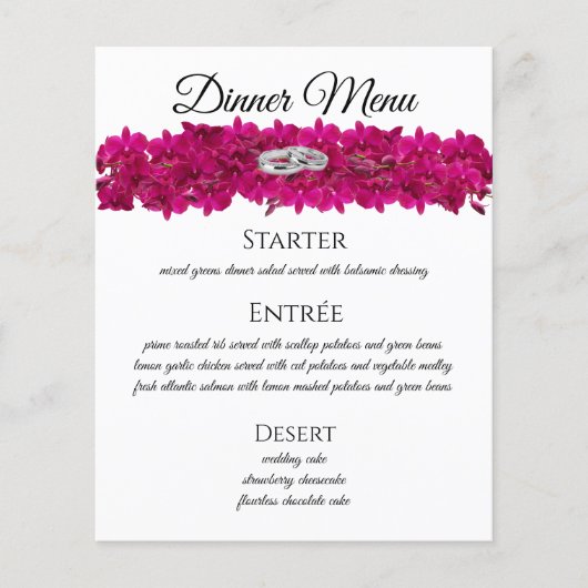Menu mariage - Fuchsia Orchidées Blanc (Devant)