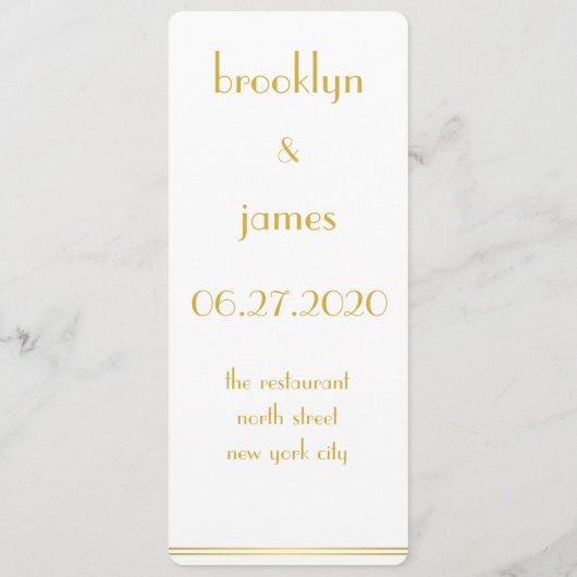 Menu Mariage Gatsby Blanc Et Golden Great (Dos)