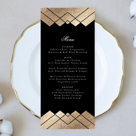 Menu Mariage Gatsby or noir géométrique