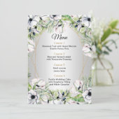 Menu Mariage géométrique argent blanc anémone or (Debout devant)