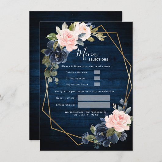 Menu Mariage géométrique bleu bleu bleu bleu bleu marin (Devant / Derrière)