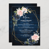 Menu Mariage géométrique bleu bleu bleu bleu bleu marin (Devant / Derrière)