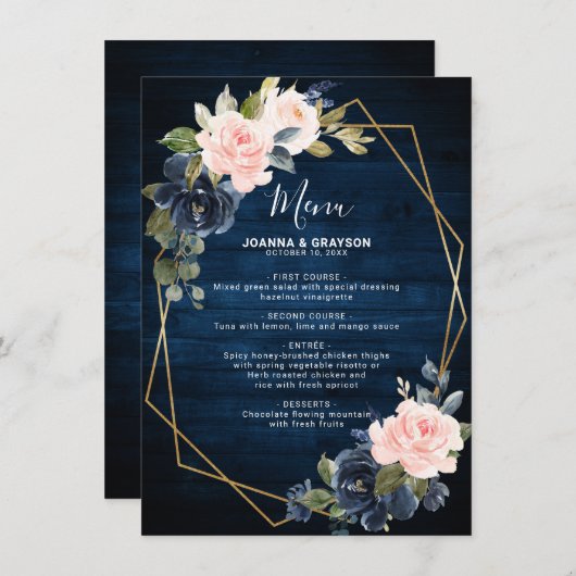 Menu Mariage géométrique bleu bleu bleu bleu bleu marin (Devant / Derrière)