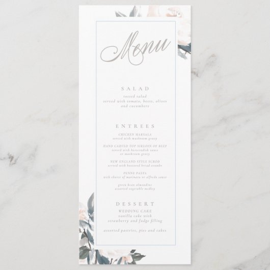 Menu Mariage géométrique Dusty Blue Peony (Devant)