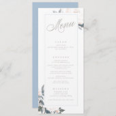 Menu Mariage géométrique Dusty Blue Peony (Devant / Derrière)