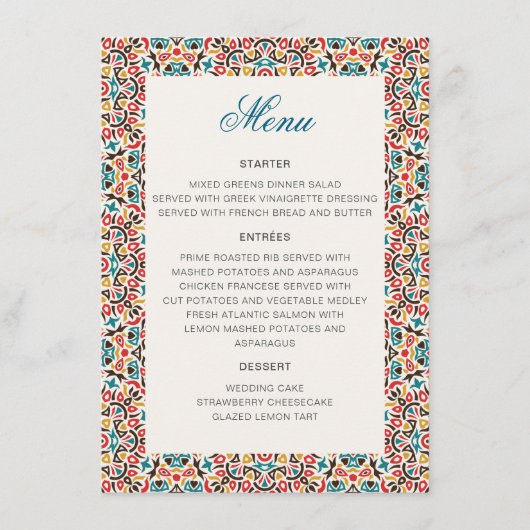 Menu Mariage géométrique en treillis marocain (Devant)