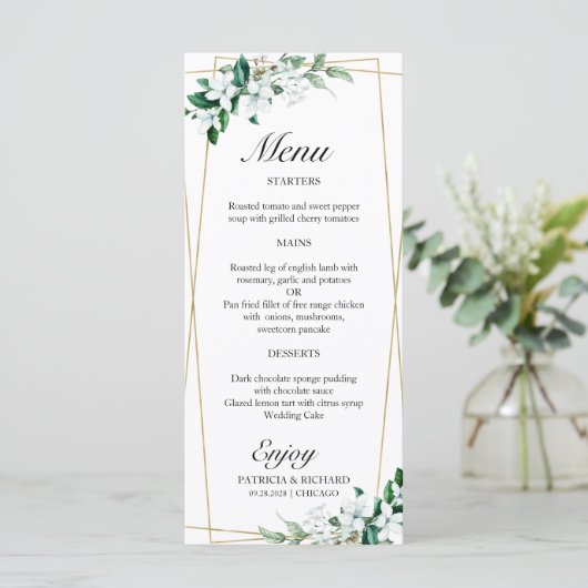 Menu Mariage Géométrique Floral Greenery (Debout devant)