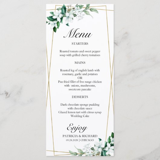 Menu Mariage Géométrique Floral Greenery (Devant)
