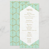 Menu Mariage géométrique Mint Green Hexagon Gold (Devant / Derrière)