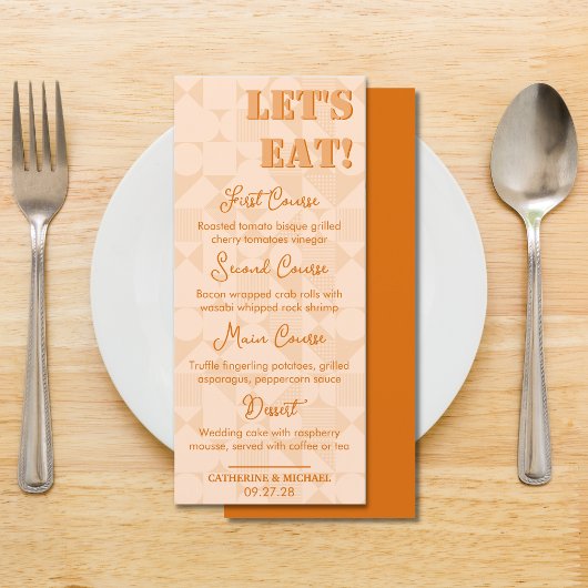 Menu Mariage géométrique moderne couleur brûlé orange