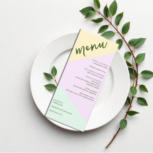 Menu Mariage géométrique Pastel Muet