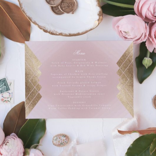 Menu Mariage Géométrique Rose Gold Gatsby
