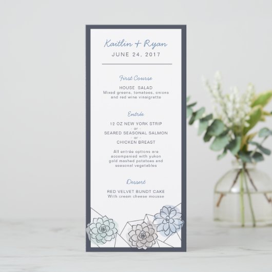 Menu Mariage géométrique Succulent (Debout devant)