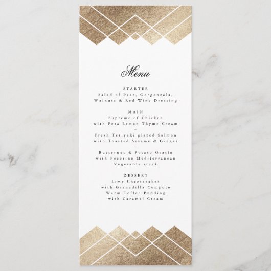 Menu Mariage Géométrique White Gold Gatsby Deco (Devant)