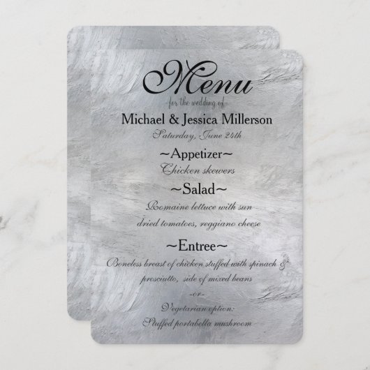 Menu Mariage Glam Silver (Devant / Derrière)