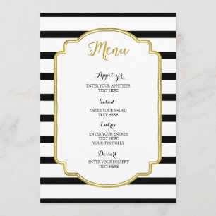 Menu Mariage Gold Black and White Stripes