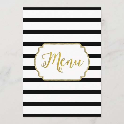 Menu Mariage Gold Black and White Stripes (Dos)