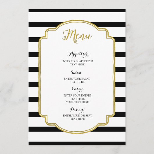 Menu Mariage Gold Black and White Stripes (Devant)