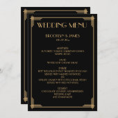 Menu Mariage Gold Black Great Gatsby Art Déco (Devant / Derrière)