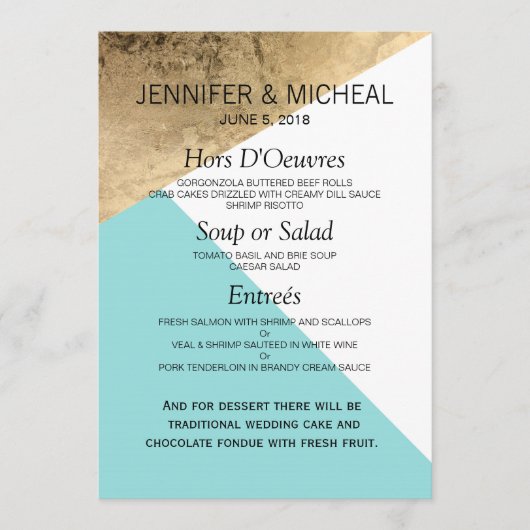 Menu Mariage Gold Blue White Geo Triangles (Devant)