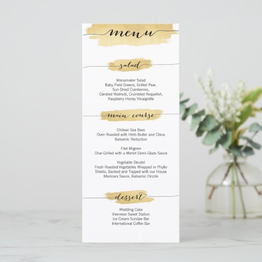 Menu Mariage Gold Brushstrokies (Debout devant)