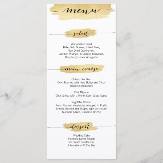 Menu Mariage Gold Brushstrokies (Devant)