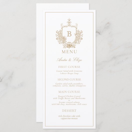 Menu Mariage Gold Classic Luxe Crest Monogram (Devant / Derrière)