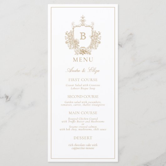 Menu Mariage Gold Classic Luxe Crest Monogram (Devant)