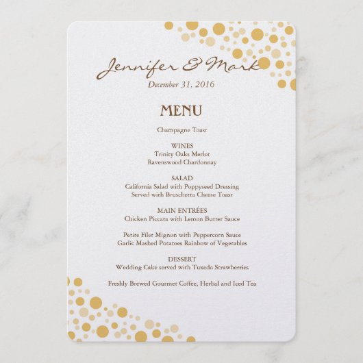 Menu mariage Gold Confetti Cercles (Devant)