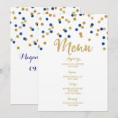Menu Mariage Gold Confetti Dark Blue (Devant / Derrière)