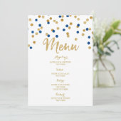 Menu Mariage Gold Confetti Dark Blue (Debout devant)