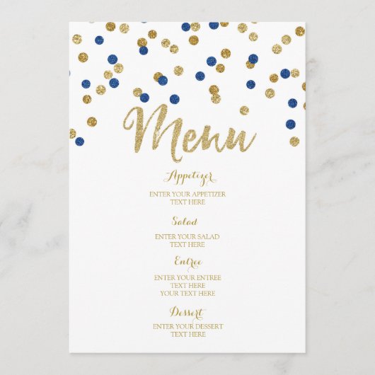 Menu Mariage Gold Confetti Dark Blue (Devant)