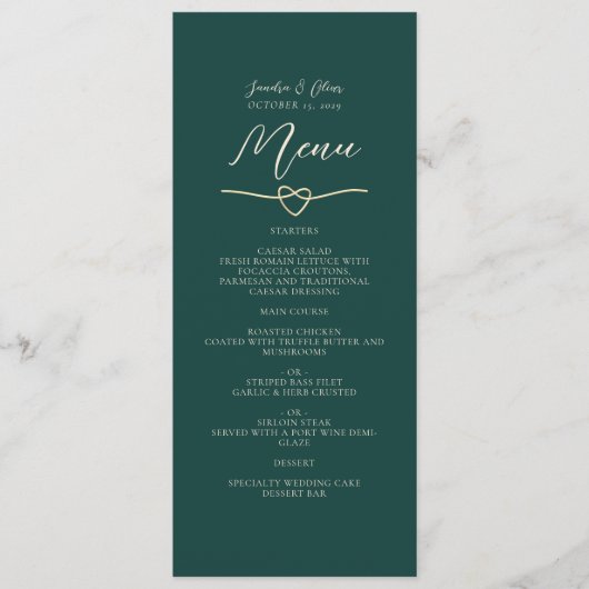 Menu Mariage Gold Emerald Green (Devant)