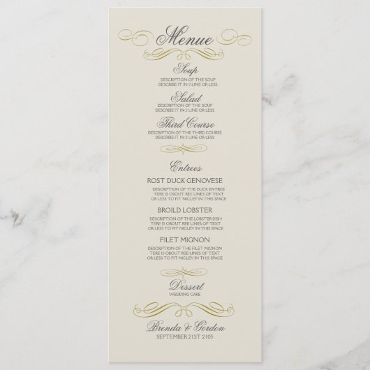 Menu mariage Gold Frame & Off White Arrière - plan (Devant)
