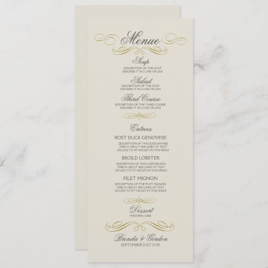 Menu mariage Gold Frame & Off White Arrière - plan (Devant / Derrière)