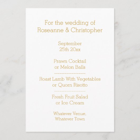 Menu mariage Gold Hearts (Dos)