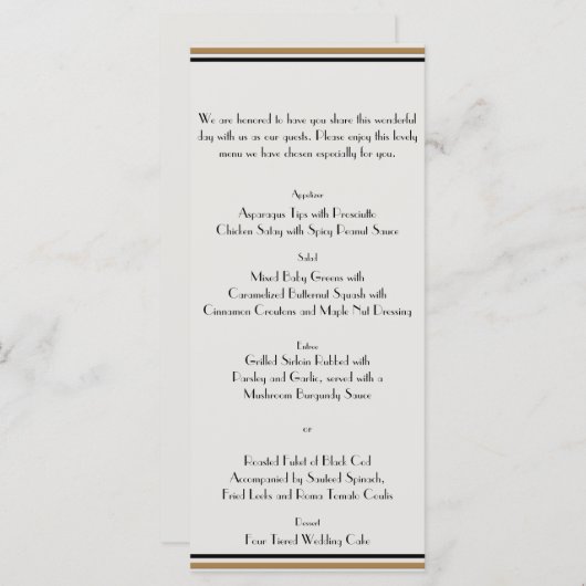 Menu Mariage Gold Posh Art Déco (Devant / Derrière)