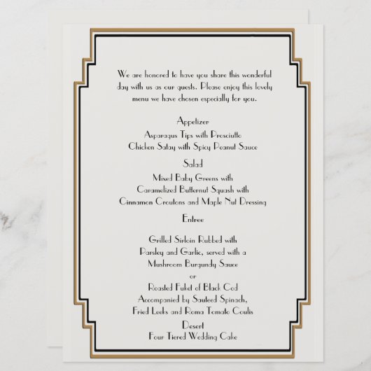 Menu Mariage Gold Posh Art Déco (Devant / Derrière)