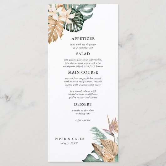 Menu Mariage Gold Tropical Pampas (Devant)