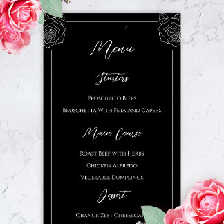 Menu Mariage gothique du crâne noir et blanc