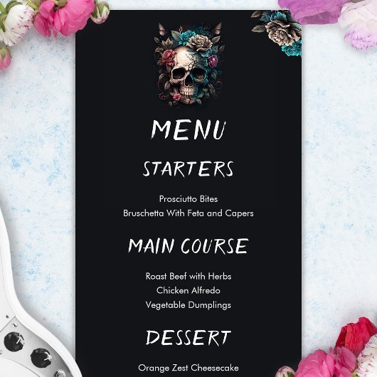 Menu Mariage gothique du tatouage au crâne