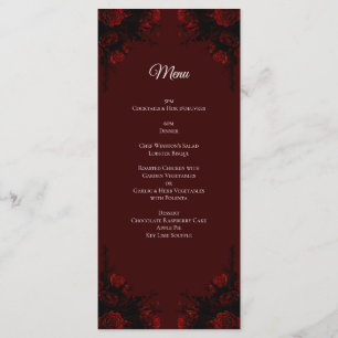 Menu Mariage gothique élégant floral rouge profond