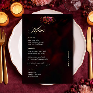 Menu Mariage gothique floral élégant rouge et noir