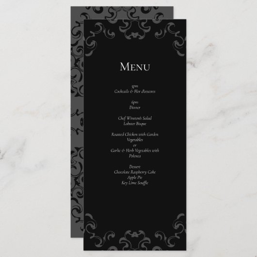 Menu Mariage gothique gris et noir (Devant / Derrière)