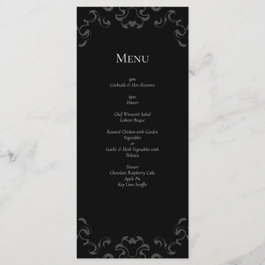 Menu Mariage gothique gris et noir (Devant)