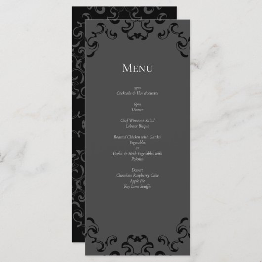 Menu Mariage gothique gris noir (Devant / Derrière)