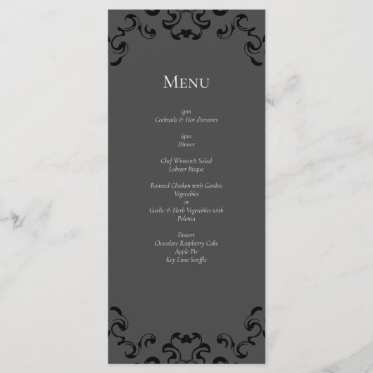 Menu Mariage gothique gris noir (Devant)