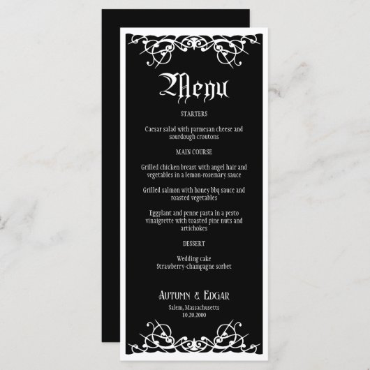 Menu Mariage gothique Halloween (Devant / Derrière)