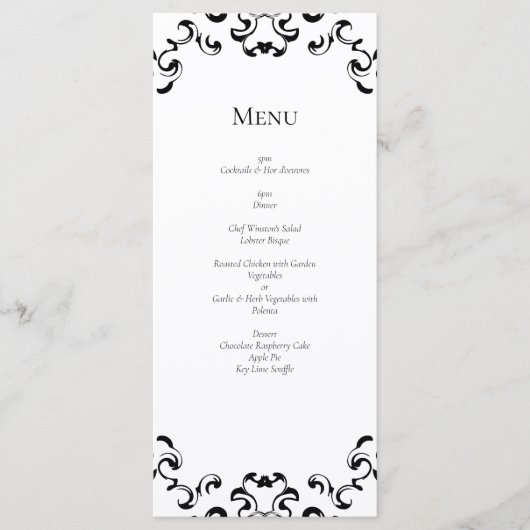 Menu Mariage gothique noir et blanc (Devant)