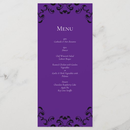 Menu Mariage gothique noir violet (Devant)